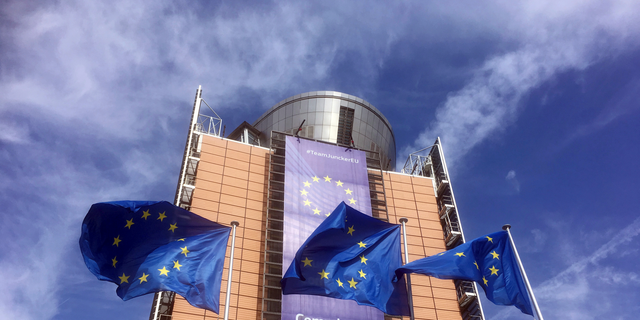 European Union flags flap in the wind outside EU headquarters in Brussels, Wednesday, April 10, 2019. European Union leaders meet Wednesday in Brussels for an emergency summit to discuss a new Brexit extension. 