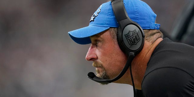 Detroit Lions head coach Dan Campbell watches from the sideline during the first half of an NFL football game against the Dallas Cowboys, Sunday, Oct. 23, 2022, in Arlington, Texas. 