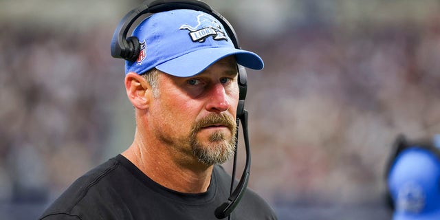 Head coach Dan Campbell of the Detroit Lions looks on against the Dallas Cowboys during the second half at AT&amp;T Stadium on Oct. 23, 2022 in Arlington, Texas.