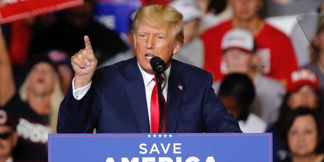 Former President Donald Trump speaks at a campaign rally in Youngstown, Ohio., Saturday, Sept. 17, 2022. (AP Photo/Tom E. Puskar)