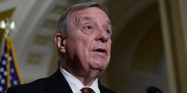 Sen. Richard Durbin, D-Ill., speaks during a press conference following a Senate Democratic luncheon at the U.S. Capitol Sept. 28, 2022, in Washington, D.C.