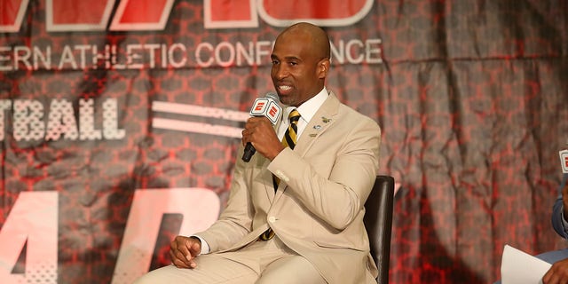 Alabama State Hornets head coach Eddie Robinson Jr. during the SWAC Football Media Day on July 21, 2022, in Birmingham, Alabama.