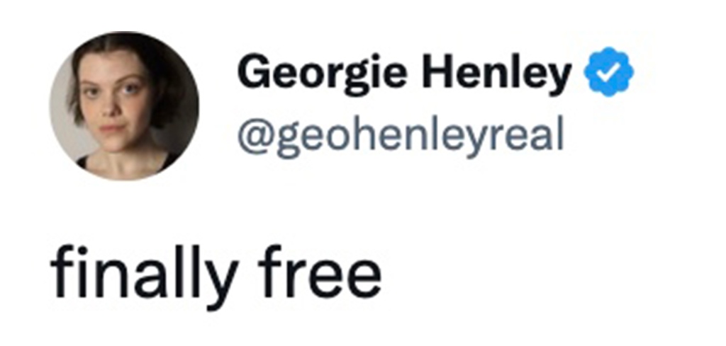 Henley posted screenshots of the instagram post on her Twitter saying that she was "finally free." 