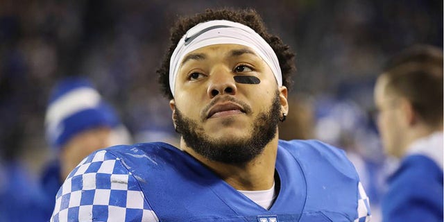 Kentucky Wildcats running back Chris Rodriguez Jr. on the sidelines during a game against the Tennessee Volunteers at Kroger Field in Lexington, Ky., Nov. 6, 2021. 