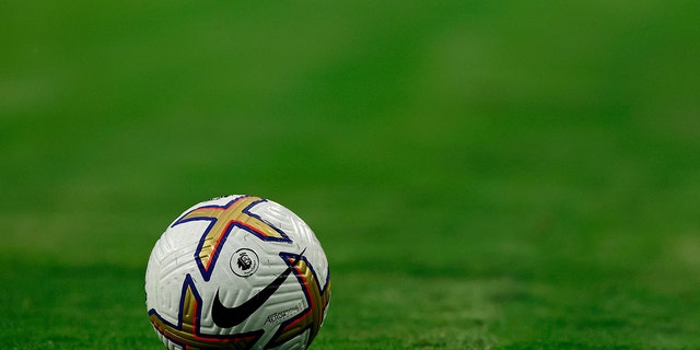 A detail view of a Nike soccer ball.