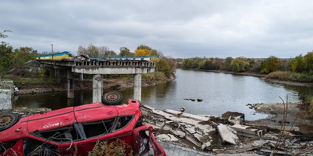 KHERSON OBLAST, UKRAINE - OCTOBER 27: A bridge and dam of hydro are seen after clashes in the recently retaken village of Velyka Oleksandrivka in Kherson, Ukraine on October 27, 2022 as Russia-Ukraine war continues. 