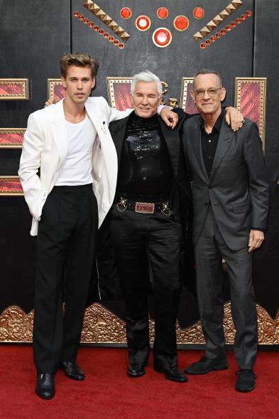Austin Butler, Baz Luhrmann, and Tom Hanks at London's "Elvis" premiere in May.
