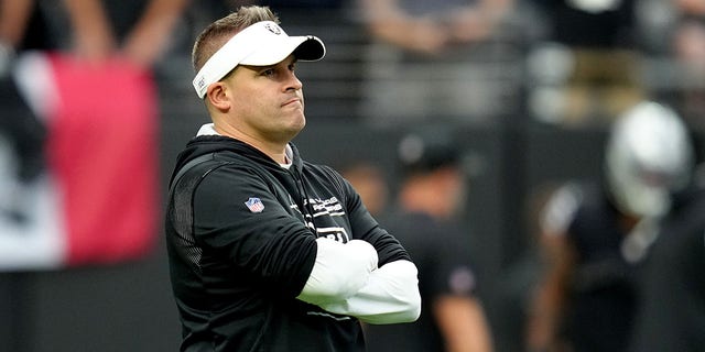 Head coach Josh McDaniels of the Las Vegas Raiders looks on before the game against the Denver Broncos at Allegiant Stadium on Oct. 2, 2022 in Las Vegas.