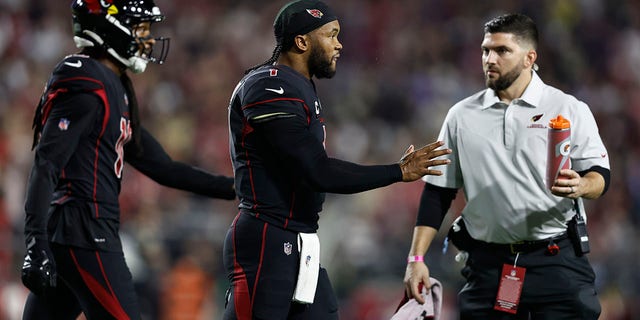 Kyler Murray, #1 of the Arizona Cardinals, reacts during the second half of a game between the Arizona Cardinals and the New Orleans Saints at State Farm Stadium on Oct. 20, 2022 in Glendale, Arizona. 