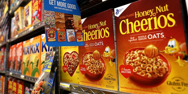 Boxes of General Mills' Honey Nut Cheerios are displayed at Scotty's Market on September 20, 2017 in San Rafael, California. 