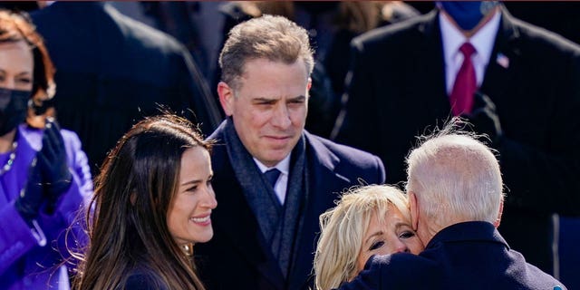 President Biden embraces his family first lady Dr. Jill Biden, son Hunter Biden and daughter Ashley after being sworn in during his inauguration on the West Front of the U.S. Capitol on Jan. 20, 2021 in Washington, D.C. During the inauguration ceremony, Biden becomes the 46th president of the United States.