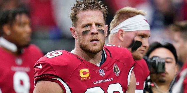 Arizona Cardinals defensive end J.J. Watt, #99, is shown before an NFL football game against the Los Angeles Rams, Sunday, Sept. 25, 2022, in Glendale, Arizona. 