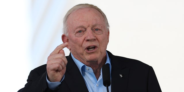 Dallas Cowboys owner and President Jerry Jones speaks during the FIFA World Cup 2026 host city announcement June 16, 2022, in Dallas.