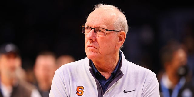 Syracuse Orange head coach Jim Boeheim during the first half of the ACC Tournament quarterfinal college basketball game between the Duke Blue Devils and the Syracuse Orange on March 10, 2022, at the Barclays Center in Brooklyn, New York.