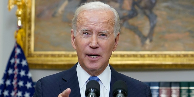 President Biden speaks about the federal response efforts for Hurricane Ian from the Roosevelt Room at the White House in Washington, Friday, Sept. 30, 2022. 