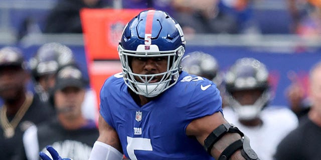 New York Giants' Kayvon Thibodeaux is shown during the game against the Baltimore Ravens on Oct. 16, 2022, at MetLife Stadium in East Rutherford, New Jersey.