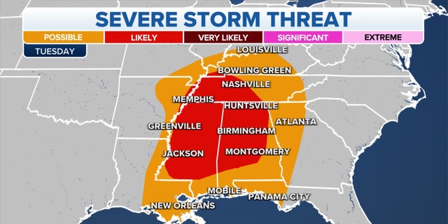 The threat of storms in the Mississippi, Tennessee Valleys