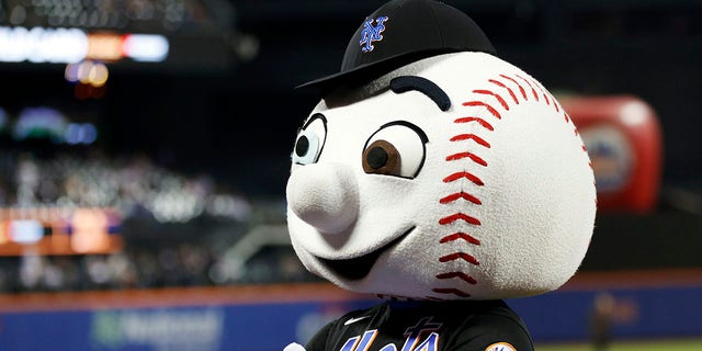 Mr. Met greets fans before the first inning of Game One of the NL Wild Card Series between the San Diego Padres and the New York Mets at Citi Field on October 07, 2022 in the Flushing neighborhood of the Queens borough of New York City.