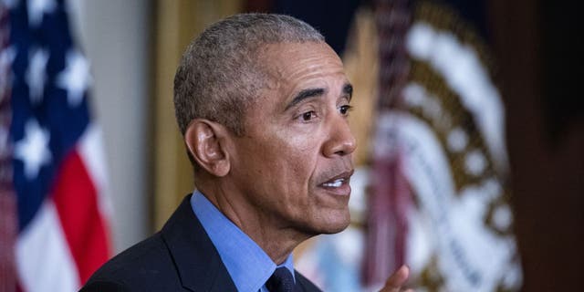 Former U.S. President Barack Obama speaks about the Affordable Care Act and lowering health care costs for families during an event in the East Room of the White House