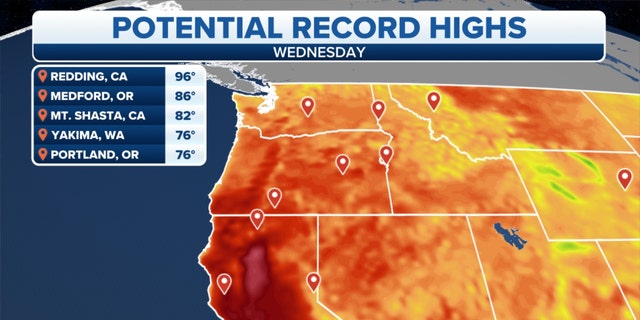 Potential record high temperatures in the West on Wednesday