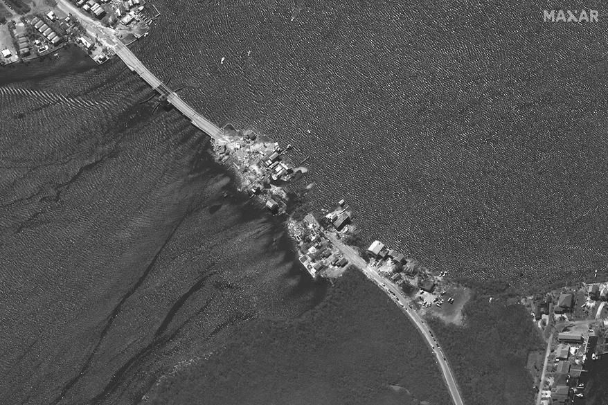 Aerial photo of Pine Island after Hurricane Ian.