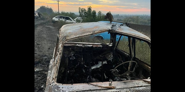 Photo of attack on seven civilian cars in Kharkiv killing 24 people, including 13 children and one pregnant woman on Sept. 25, 2022.