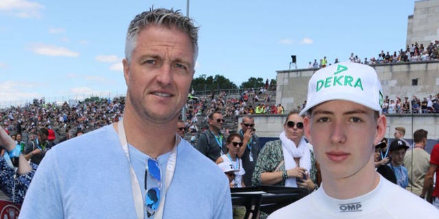 Former F1 pilot Ralf Schumacher with his son David Schumacher before the start of the DTM 2022 German Touring Car Championship at Norisring July 2, 2022, in Nuremberg, Germany.