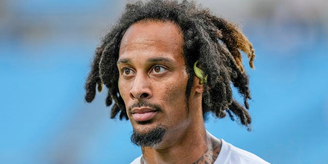 Carolina Panthers wide receiver Robbie Anderson, #3, before the game against the Buffalo Bills at Bank of America Stadium Aug. 26, 2022 in Charlotte, North Carolina.