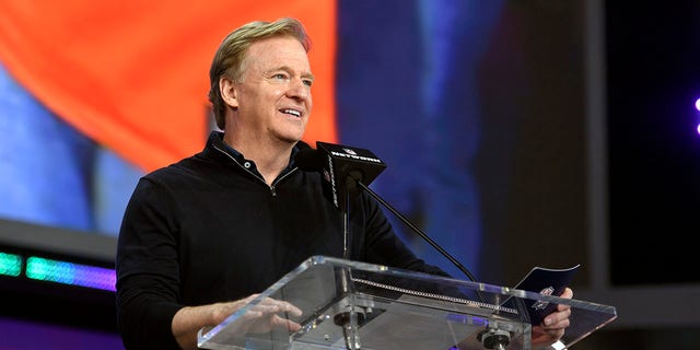 NFL Commissioner Roger Goodell speaks during the fourth round of the 2022 NFL Draft April 30, 2022, in Las Vegas. 