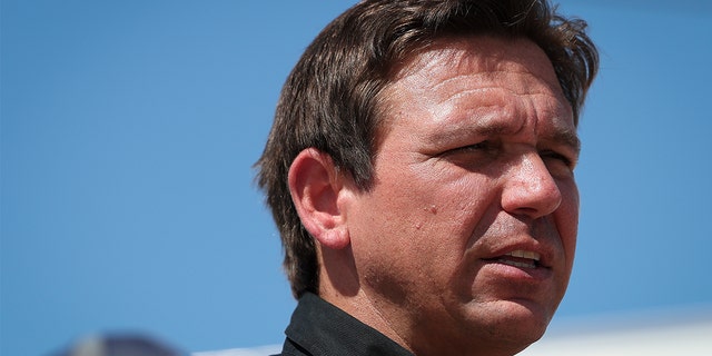 Florida Gov. Ron DeSantis speaks during a press conference on the island of Matlacha on Oct. 05, 2022, in Matlacha Florida.