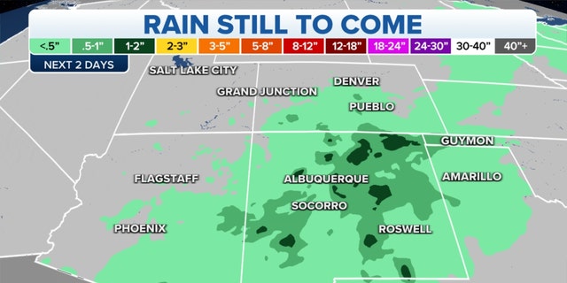 Rain forecast over the next two days in the Southwest