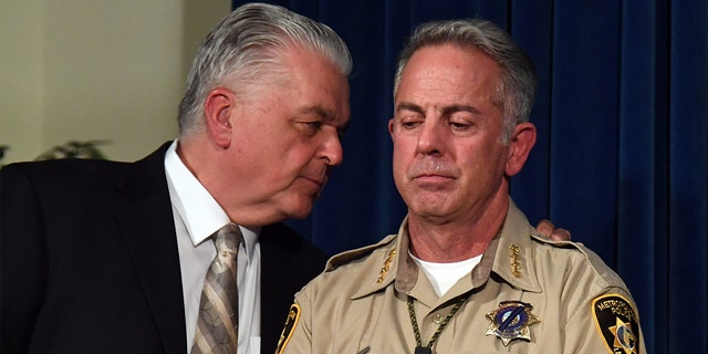 Nevada Gov. Steve Sisolak, left, and Clark County Sheriff Joe Lombardo