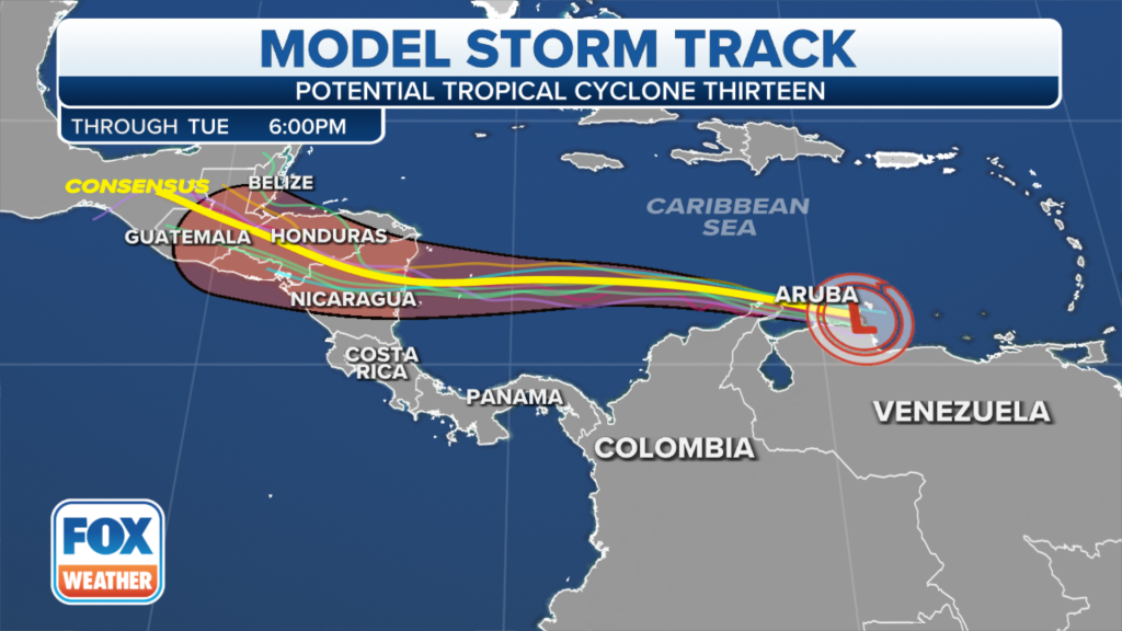 Spaghetti models for Potential Tropical Cyclone Thirteen