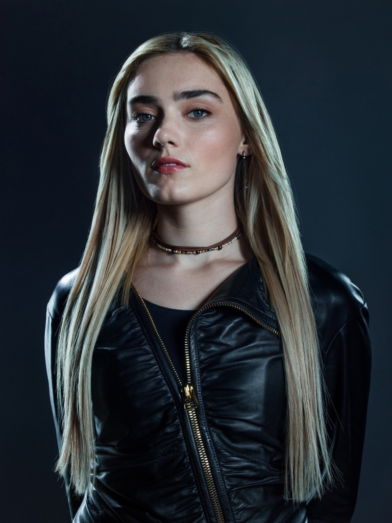 Meg Donnelly as Mary Campbell on "The Winchesters" looking serious. 