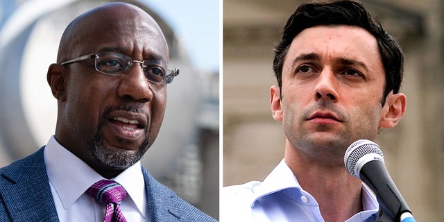 Democratic Georgia Senators Raphael Warnock (left) and Jon Ossoff (right) were elected in runoffs following the 2020 election.