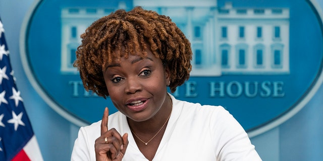 White House press secretary Karine Jean-Pierre speaks with reporters in the James Brady Press Briefing Room at the White House, Friday, Sept. 16, 2022, in Washington.