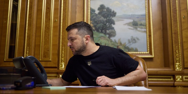 Ukrainian President Volodymyr Zelenskyy speaks with President Biden on Aug. 25, 2022.