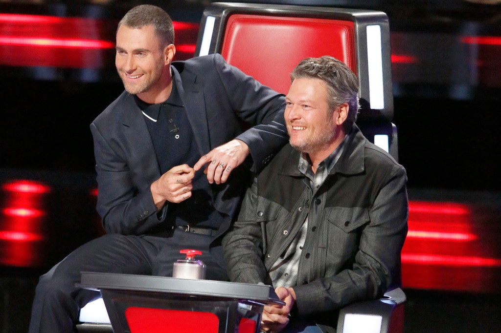 Adam Levine and Blake Shelton on the set of "The Voice."