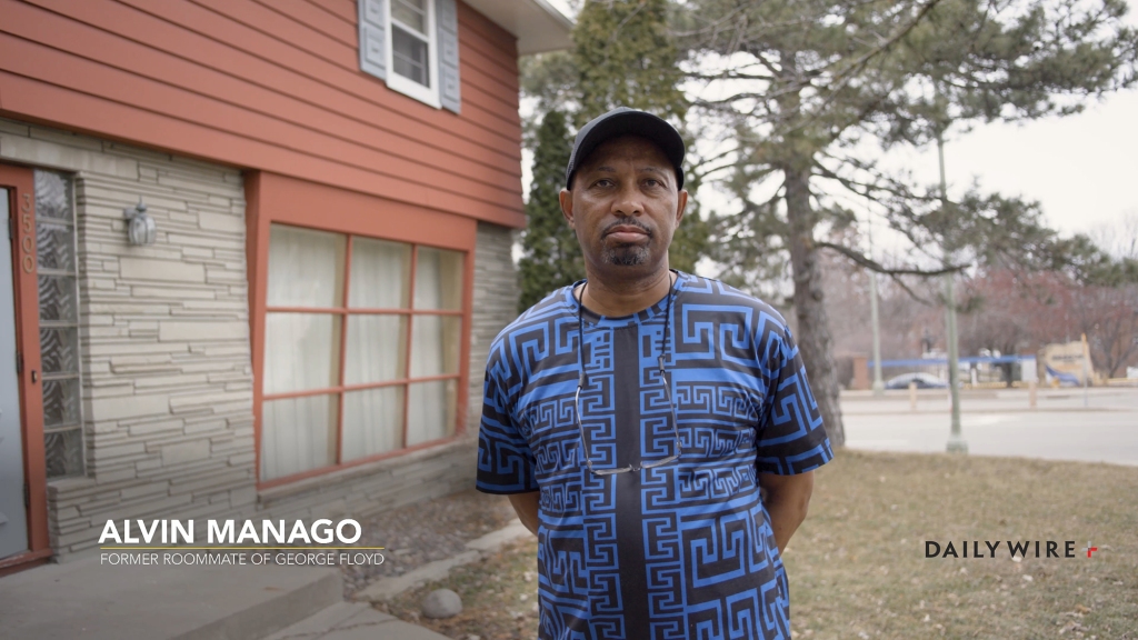 Manago, at his home, says in the film that BLM did nothing to help him and Scott pay their bills after Floyd's death.