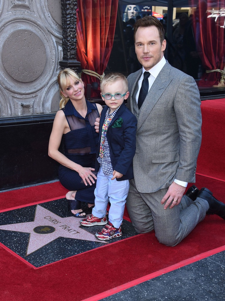 Chris Pratt and Anna Faris with their son Jack Pratt in April 2017.
