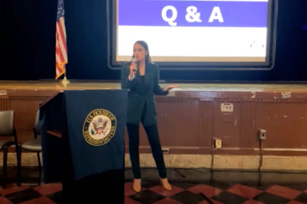 Alexandria Ocasio-Cortez at a town hall event.