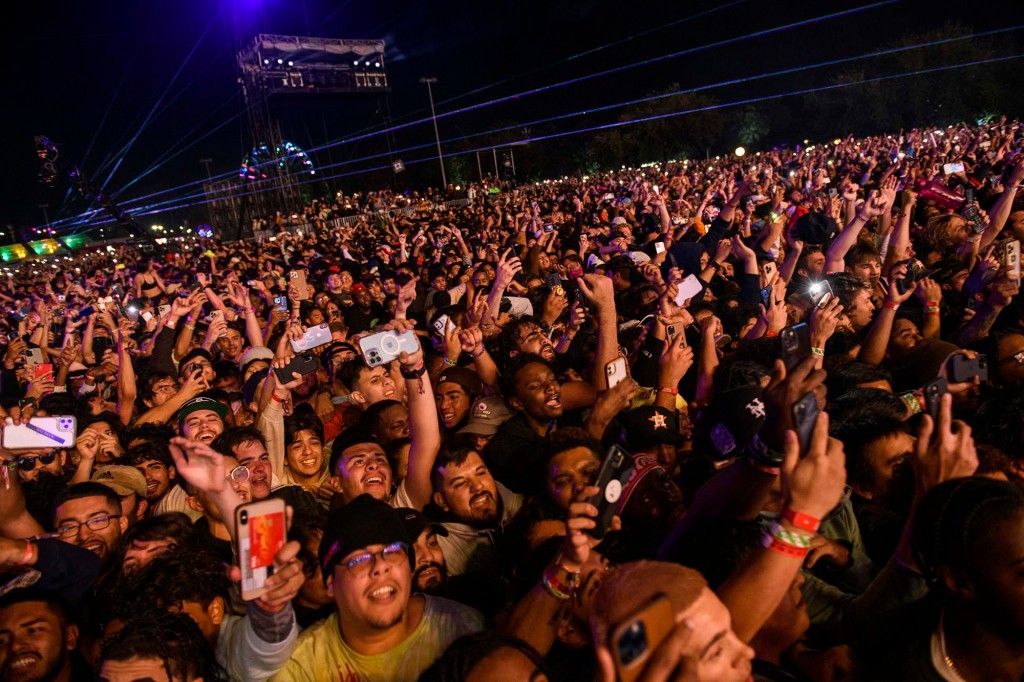 Crowd watches Travis Scott perform at Astroworld Festival 