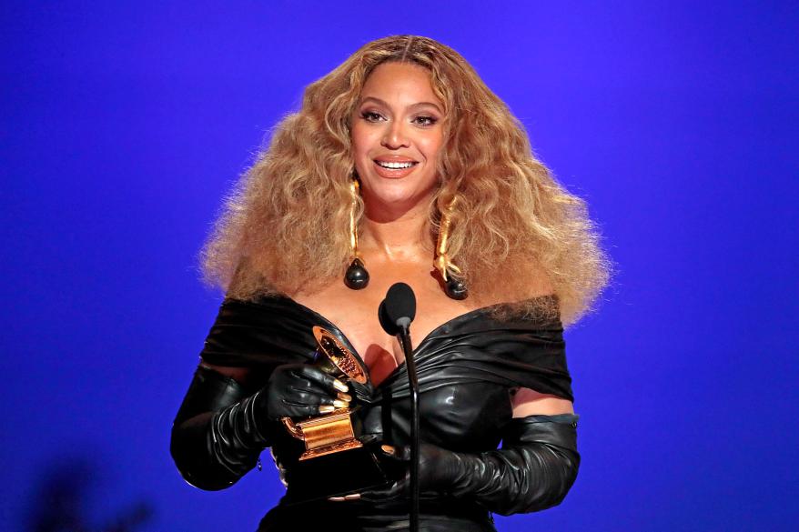 Beyonce Knowles accepts the award for Best R&B Performance at the 63rd Grammy Award outside Staples Center in Los Angeles on March 14, 2021.