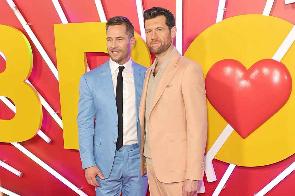 Eichner (right) is pictured with "Bros" co-star Luke Macfarlane at the movie's premiere. 