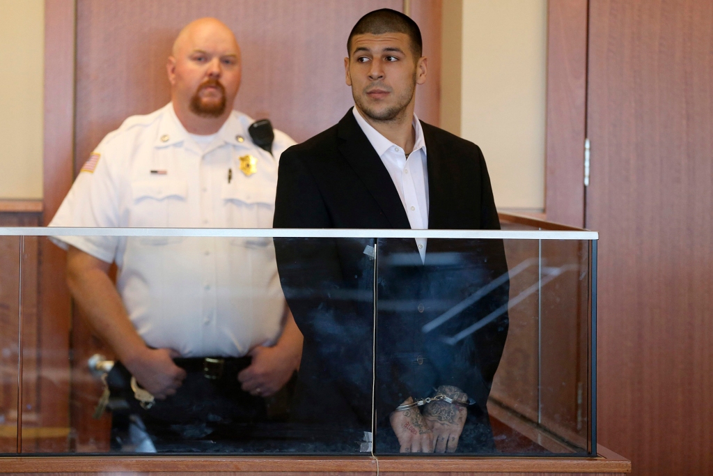 Aaron Hernandez in court in 2013 ahead of being sentenced to life.