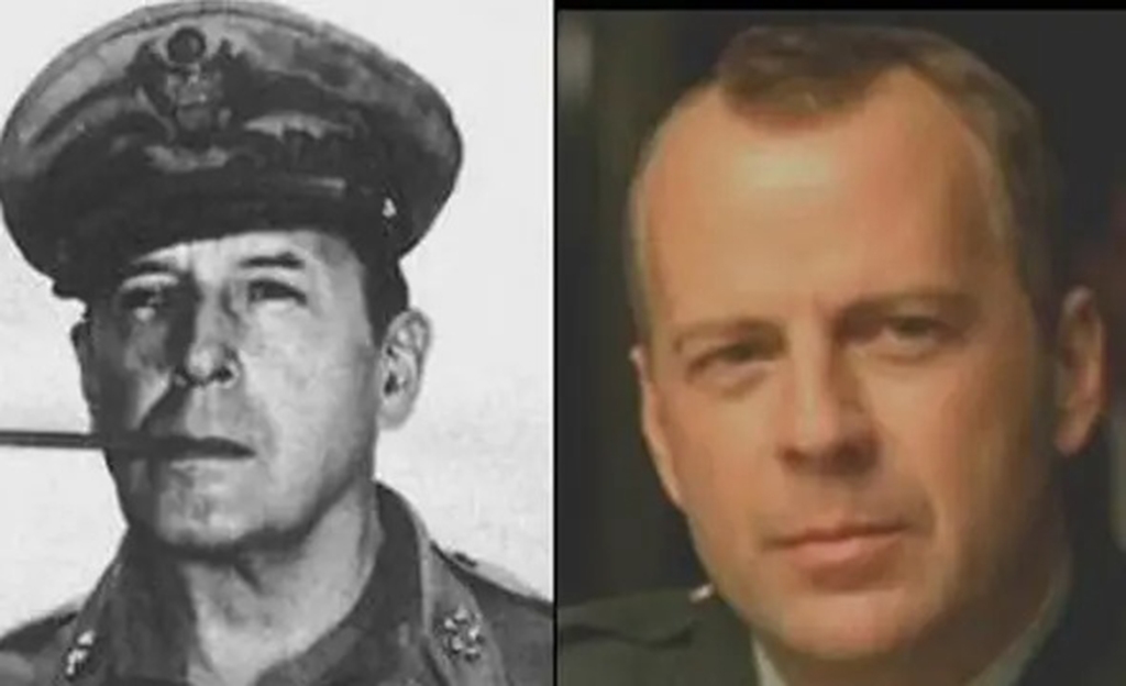 They are both used to combat after all. Bruce Willis looks a great deal like General Douglas MacArthur from WWII.