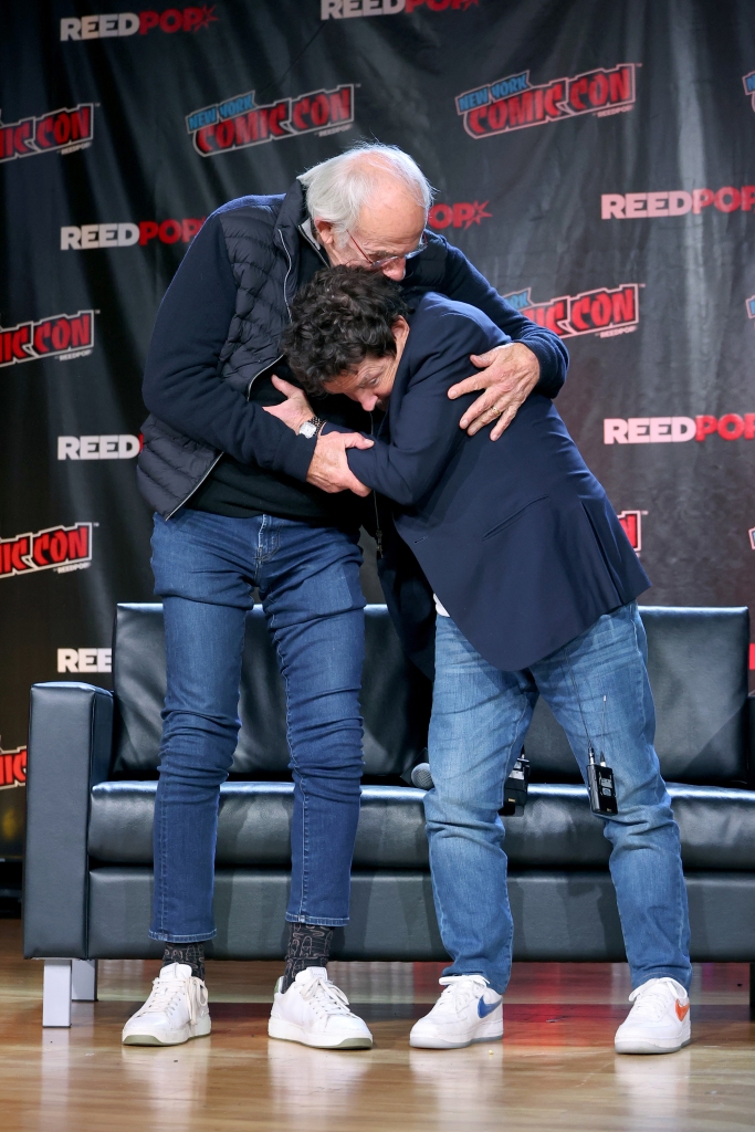 Christopher Lloyd and Michael J Fox hugging