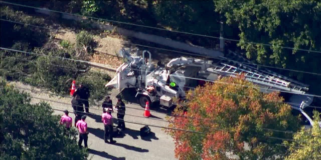 Overhead view of the scene in Menlo Park, California, where a landscaper was killed by a wood chipper.