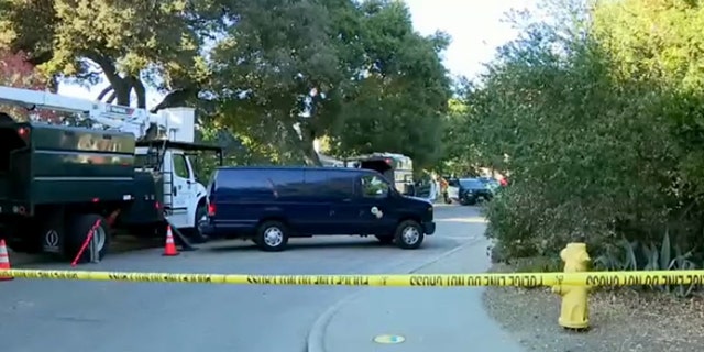 A street is blocked off in a northern California neighborhood after an industrial accident. 