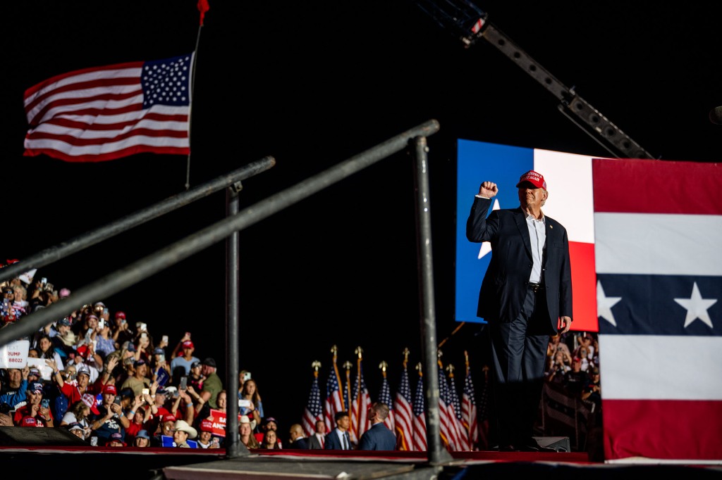 Former President Donald Trump rallies Republicans in Robstown, Texas.
